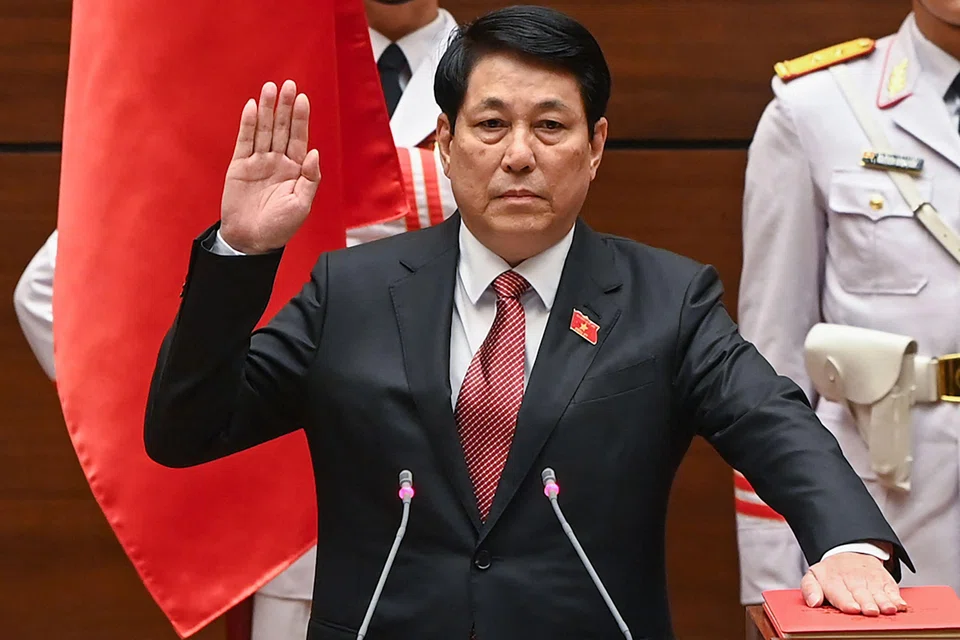 Vietnam's new President Luong Cuong taking his oath as he is sworn in. His rise has continued to boost the army’s presence in the country’s elite institutions.