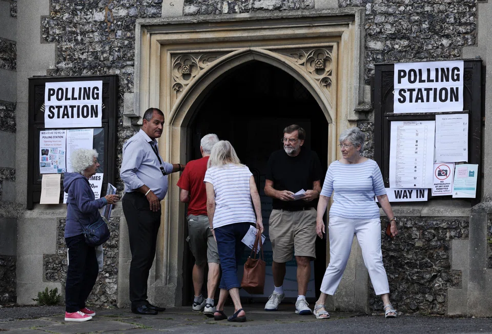 A polling station in Uxbridge, west London. The election was called after former PM Boris Johnson’s shock decision to quit Parliament after he was found to have made misleading statements over parties held in Downing Street during the coronavirus pandemic.