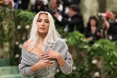 Kim Kardashian poses at the Met Gala, an annual fundraising gala held for the benefit of the Metropolitan Museum of Art's Costume Institute in New York City, US, May 6, 2024. Kardashian has lost hundreds of thousands of Instagram followers in recent days, according to analytics site Social Blade.