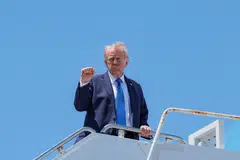 US President Trump at the Palm Beach International Airport on Apr 25. He cancelled a planned visit to Islamabad by his envoys Steve Witkoff and Jared Kushner.