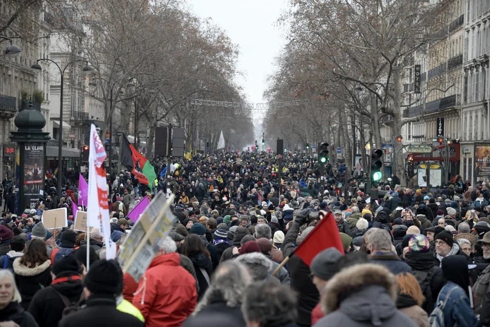 In France, more than a million people took to the streets on Thursday (Jan 19) to protest President Emmanuel Macron's pension-reform plan.