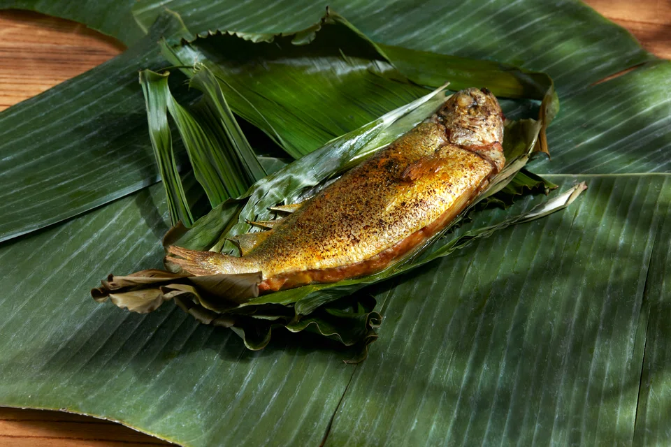 Meticulously stuffed yellow croaker with otah paste
