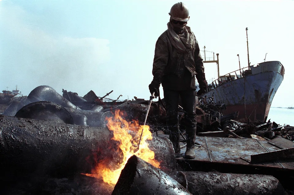 The dangerous work of ship demolition is often carried out by people wearing slippers paddling around in puddles of oil and inhaling air full of asbestos dust.