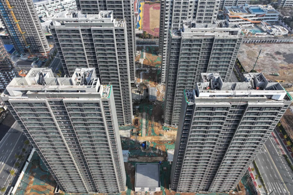A residential complex being built by distressed Chinese real estate developer Vanke in Nanjing, China, Feb 13, 2025.