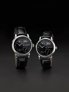Limited edition Lange 1 and Little Lange 1 platinum models with black onyx dials – a rare material in watchmaking that elevates the timepiece to a new level of sophistication. 