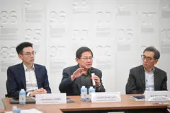 At the roundtable on Aug 28 related to the space summit are (from left): Jonathan Hung, executive director of the Office for Space Technology and Industry; Leck Chet Lam, managing director of Experia Events; Sia Kheng Yok, chief executive of the Association of Aerospace Industries (Singapore). 
