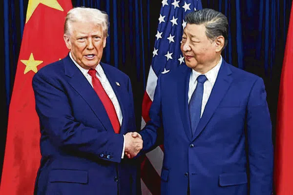 US President Donald Trump meeting Chinese President Xi Jinping in Busan, South Korea, on Oct 30.