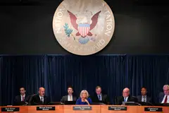 National Transportation Safety Board chair Jennifer Homendy attends a NTSB hearing on the Alaska Airlines Boeing 737 MAX door accident at NTSB headquarters in Washington.