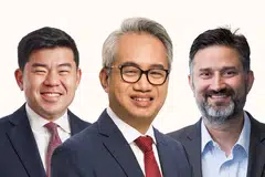 Gabriel Lim (left) will join Temasek as its joint head for corporate strategy, while Eng Aik Meng (centre) and Dinesh Khanna (right) will join as joint heads of Temasek's portfolio development group.