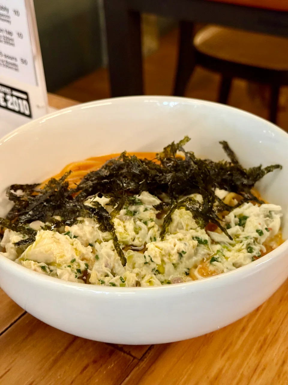 Crab and seaweed pasta.