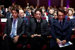 Alexandre Arnault, Antoine Arnault, and Frederic Arnault, at LVMH's news conference to present its 2022 results in Paris on Jan 26, 2023. 