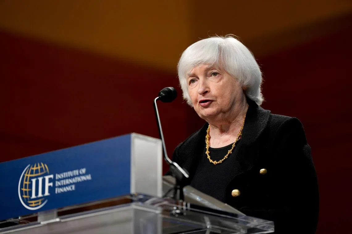 US Treasury Secretary Janet Yellen speaks during the keynote address at the Institute of International Finance in Washington, DC, Oct 22, 2024. 