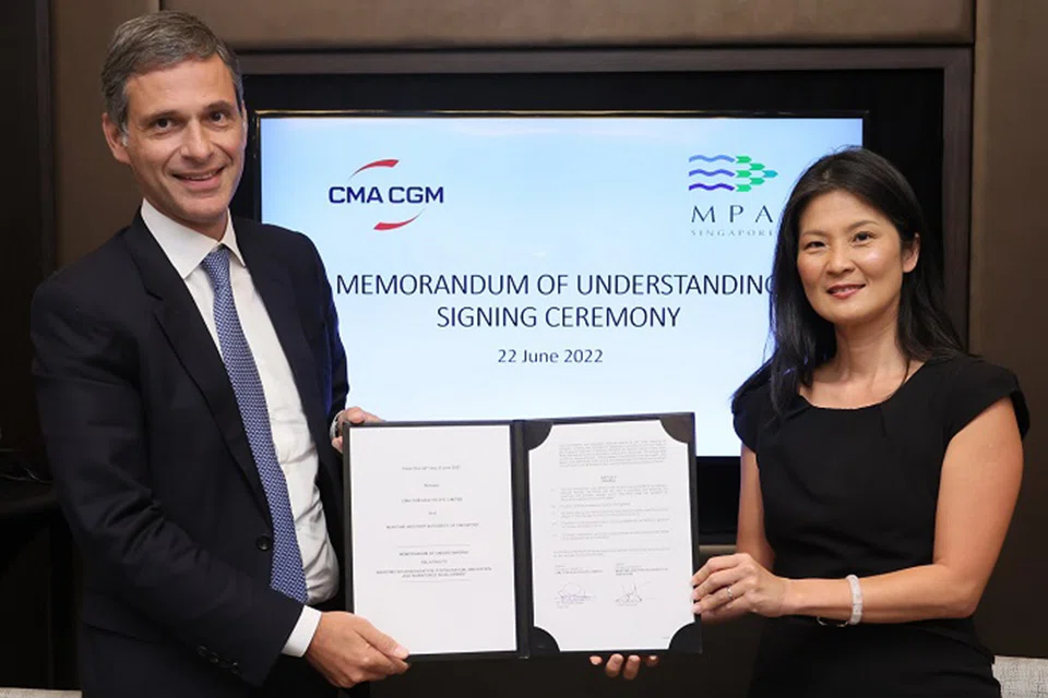 The MOU was signed by Mr Rodolphe Saadé, chairman and chief executive officer of the CMA CGM Group, and Ms Quah Ley Hoon, chief executive, MPA. 