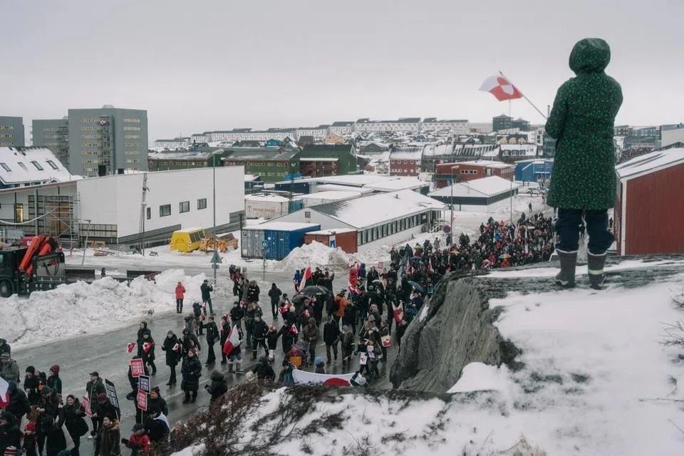 A march protesting against President Donald Trump's threats regarding Greenland in the territory's city of Nuuk, on Jan 17.