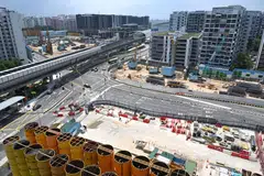 Construction of Pasir Ris MRT station on the Cross Island Line, which is expected to be completed by 2032 and is projected to be the longest fully underground line with over 50 km of train tracks.
