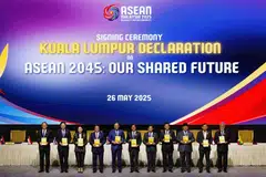 South-east Asian leaders at a signing ceremony at the Asean summit, Kuala Lumpur, Malaysia, May 26, 2025. 