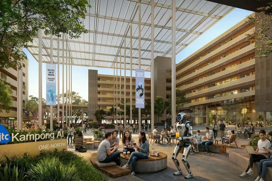 An artist's impression of the upcoming Kampong AI, which will include a business block and a residential block.