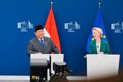 Indonesian President Prabowo Subianto's (left) meeting with European Commission President Ursula von der Leyen in Brussels on Jul 13 signals that the Indonesia-EU Comprehensive Economic Partnership Agreement could be sealed by this September.