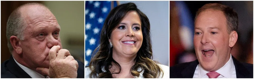 (From left) Tom Homan, Elise Stefanik and Lee Zeldin have been picked for US President-Elect Donald Trump's cabinet. 