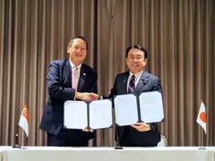 From left: Singapore's Manpower Minister Tan See Leng and Japan's Minister of Economy, Trade and Industry Akazawa Ryosei have signed an agreement to boost collaboration on energy, sustainability and climate change.