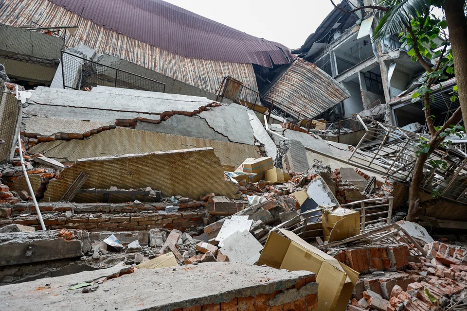 The wreckage of a printing company’s factory after it collapsed following an earthquake in Taiwan.