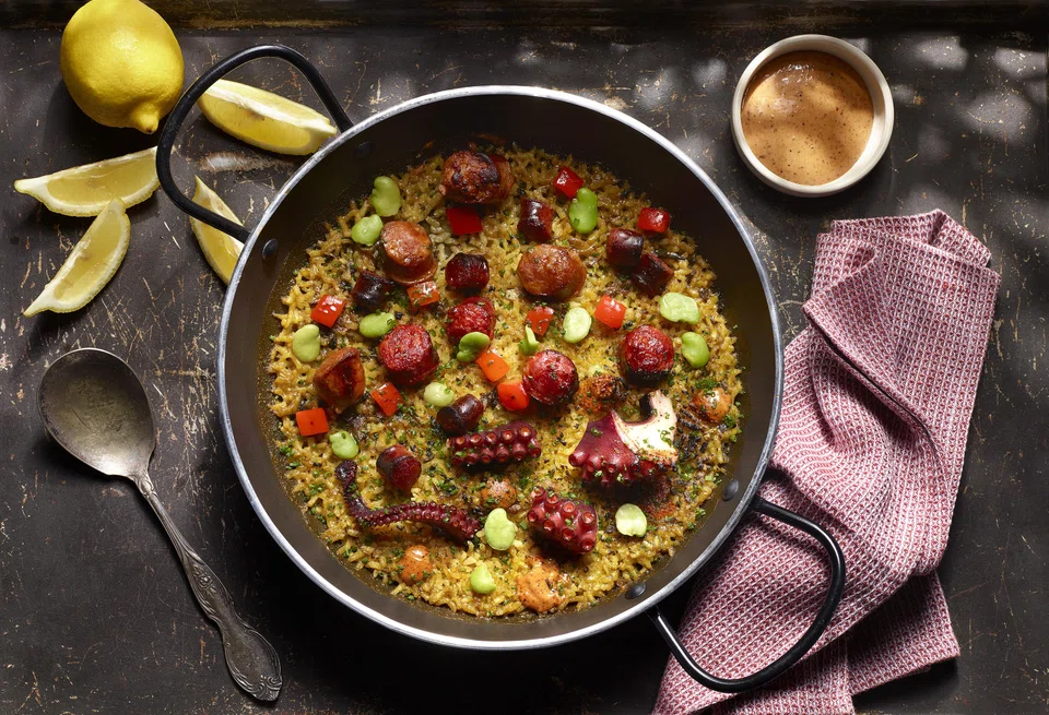 Saffron broth-infused Bomba rice is chock full of octopus chunks and chorizo.