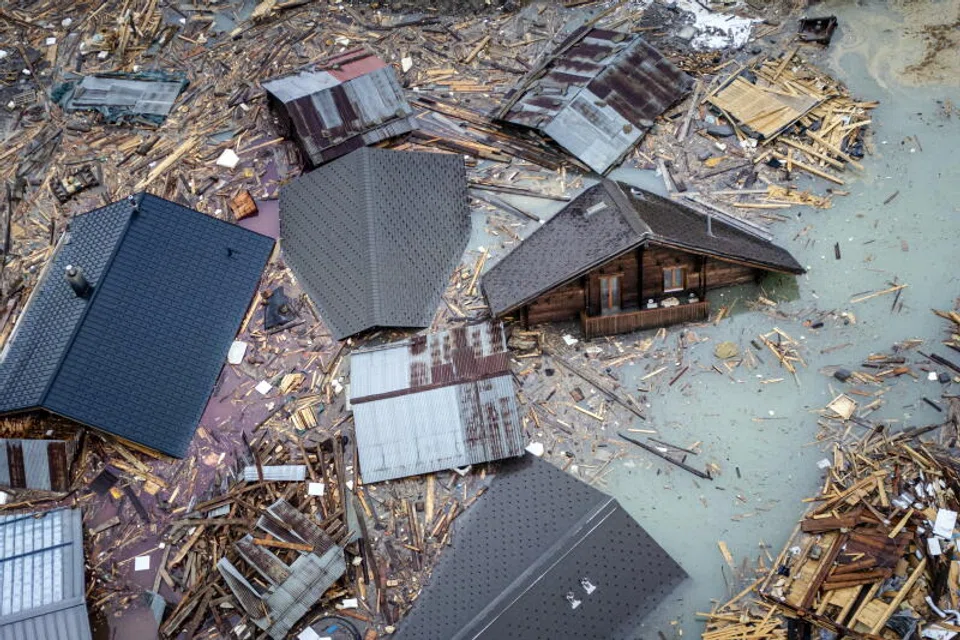 Aftermath of Birch Glacier collapse in Switzerland. The risk of property damage caused by floods, mudslides, fires and storms is growing by the day.