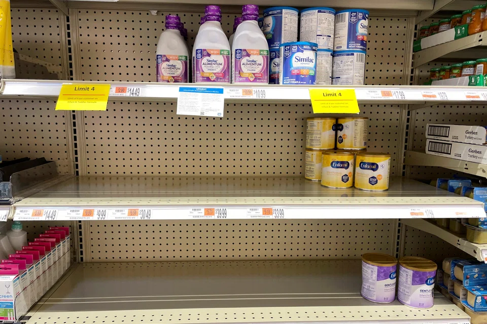 Shelves for baby and toddler formula are partially empty, as the quantity a shopper can buy is limited amid continuing nationwide shortages, at a grocery store in Medford, Massachusetts, U.S.