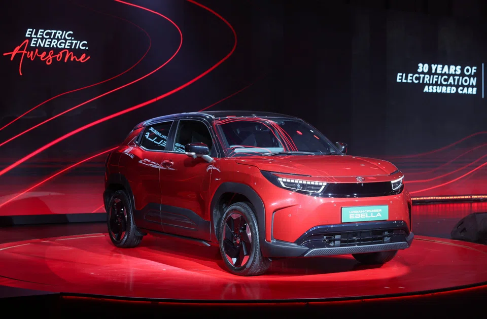 Toyota's Urban Cruiser Ebella electric vehicle on display at a launch event in Mumbai, India, Jan 20, 2026. 