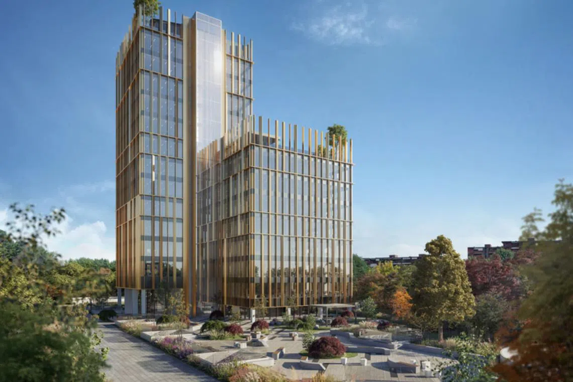 An artist's impression of the Via Nervesa 21, a Grade-A office development in Milan, Italy. Quarz notes that Cromwell E-Reit is now trading at a steep discount to NAV, despite its high-quality portfolio and DPU growth catalysts.