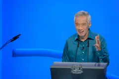 PM Lee Hsien Loong speaking at the National Day Rally 2023.