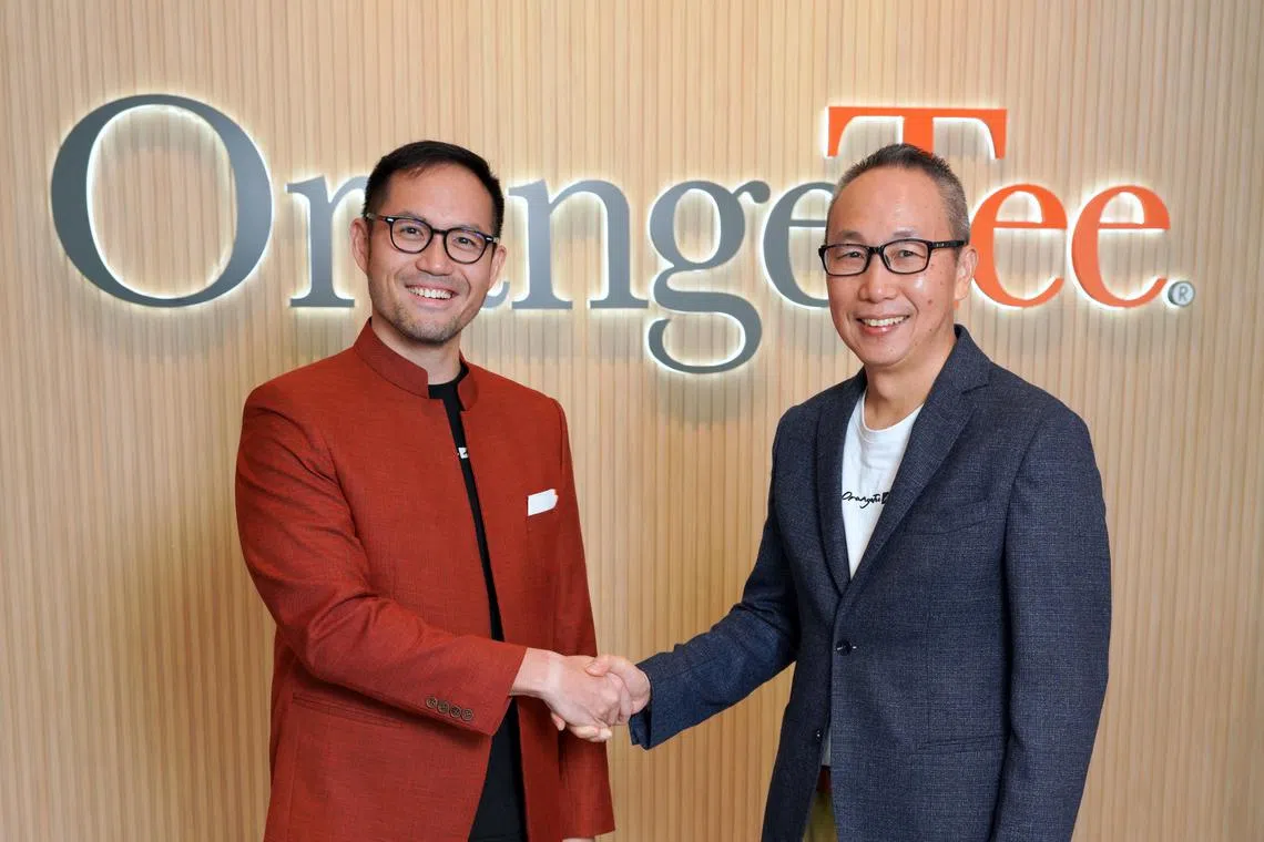 Effective Jan 1, 2024, Justin Quek (left) will be chief executive of OrangeTee & Tie and Steven Tan key executive officer. 