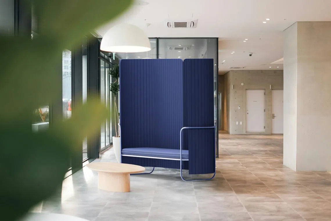 The Flutes bench acts as an acoustic pod in a home or office environment.