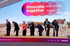 (Third from left) Ursula von der Leyen, CC Wei and Olaf Scholz, at the ESMC ground-breaking ceremony in Dresden.