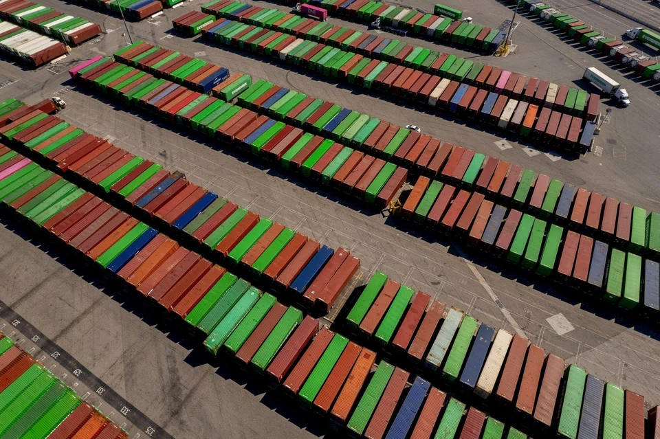 Shipping containers at the Port of Los Angeles. The extra 10% duty on Chinese goods adds to a 10% tariff imposed by President Trump on Feb 4 to punish Beijing over the US fentanyl overdose crisis.