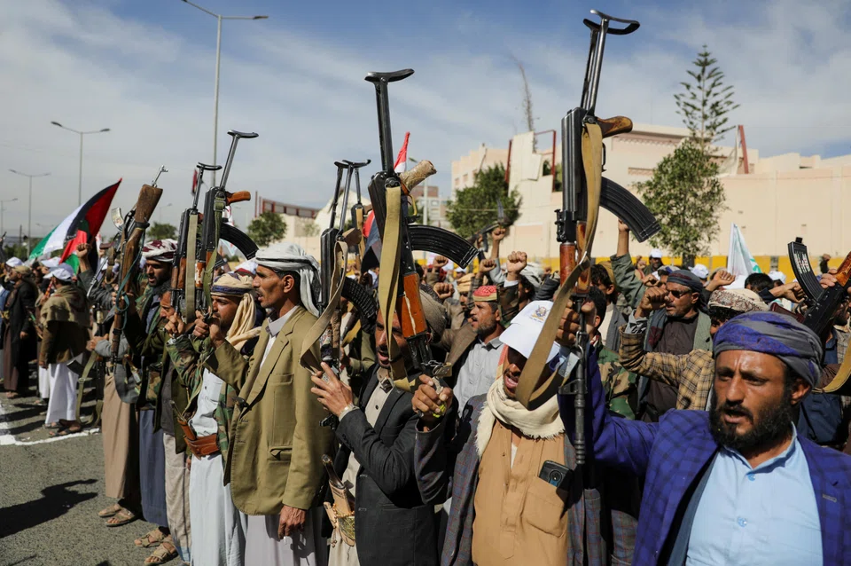 Houthis at a military mobilisation campaign in Sanaa, Yemen, on Feb 7. America's recent strikes against the Iran-backed group were supposed to be a warning, but it is not clear if the strategy has worked.