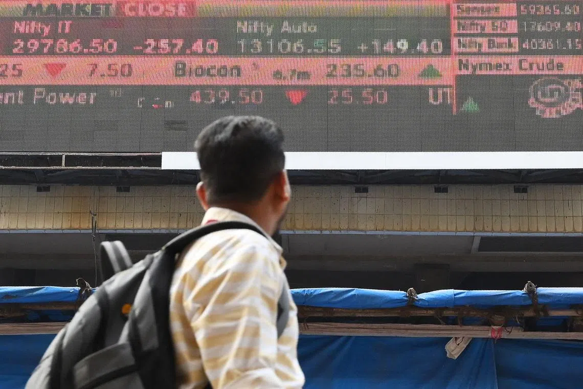 A man walks past the Bombay Stock Exchange (BSE) building in Mumbai. India’s Finance Minister Nirmala Sitharaman on Feb 1 unveiled a 45 trillion rupees (S$715.1 billion) Budget for the next fiscal year starting April.