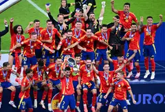 Spain's captain Alvaro Morata celebrates with teammates after winning Euro 2024, Berlin, Germany, July 14, 2024.