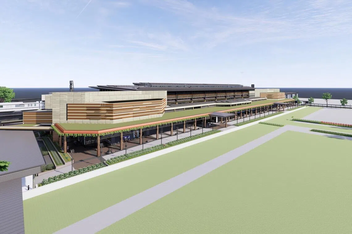 An artist's impression of the upcoming North-South Line/Downtown Line interchange station NS6/DE2.