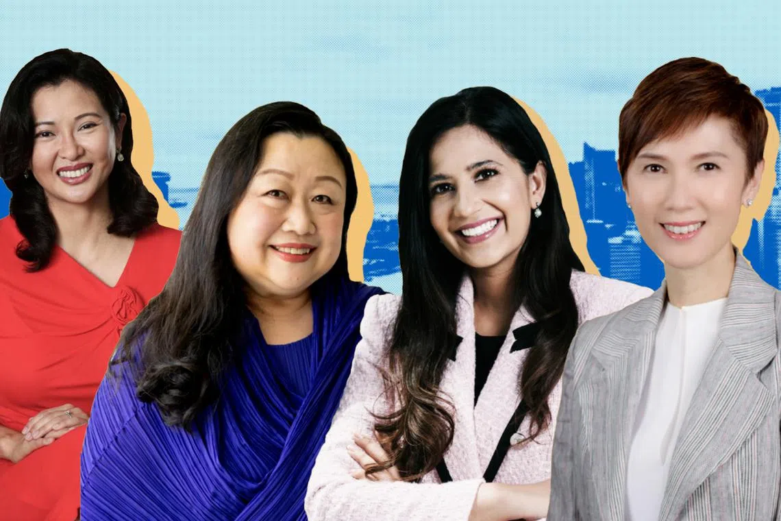 A video thumbnail from Feon Ang's new video series called "At The Table", with its first episode featuring Georgette Tan, Roshni Cheung, and Minister for Communications and Information Josephine Teo. 