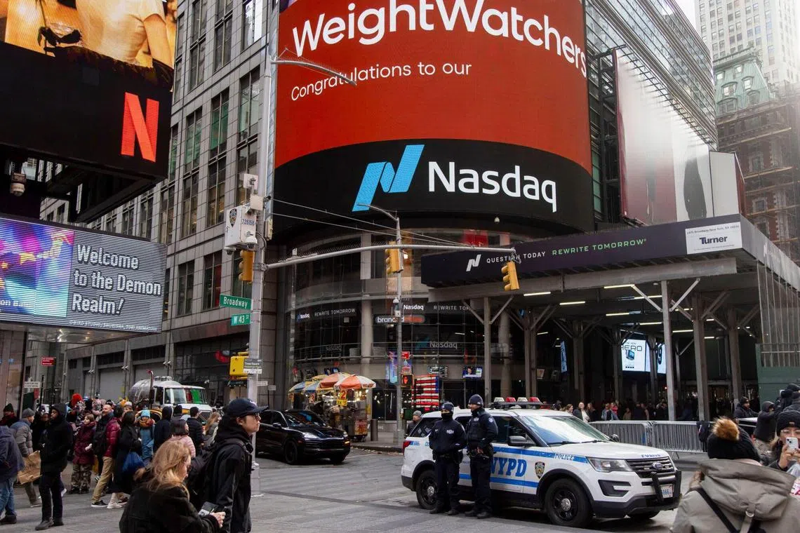 The Nasdaq MarketSite in New York, US, on Thursday, Jan. 2, 2025. US stocks powered higher on the back of optimism over the technology giants, signaling that Wall Street is set to rebound from the four-day slump that marked the end of 2024. Photographer: Michael Nagle/Bloomberg