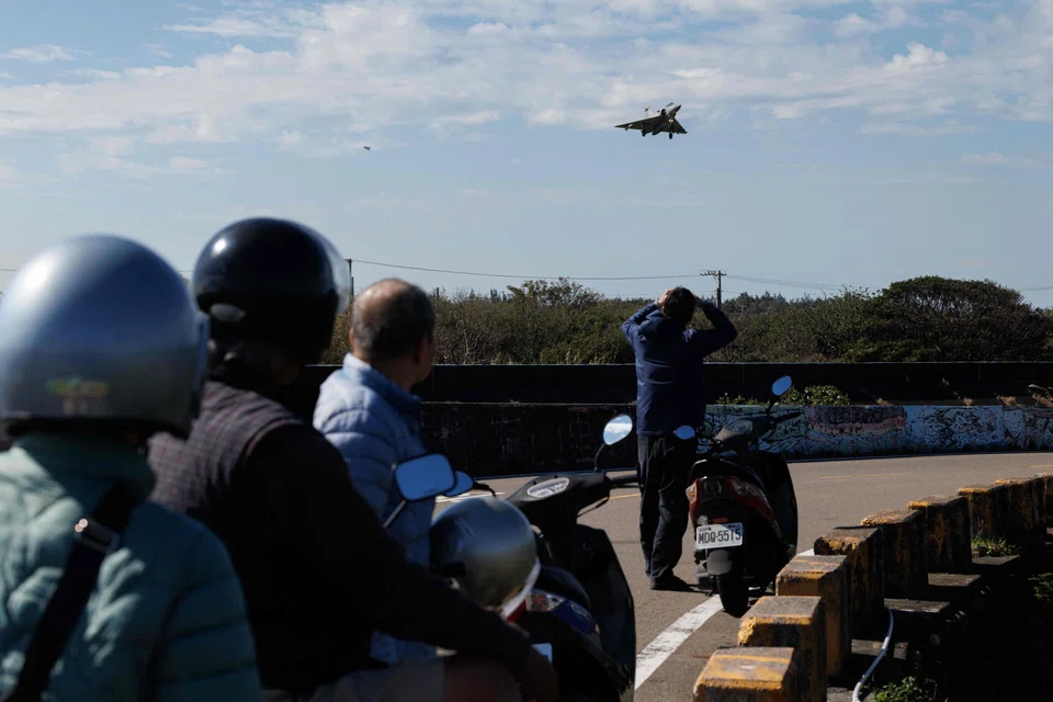 A fighter jet taking off at Hsinchu Air Base in Hsinchu, Taiwan. China launched "major" military exercises around Taiwan on Dec 29, involving live-fire drills in waters and airspace near the island.