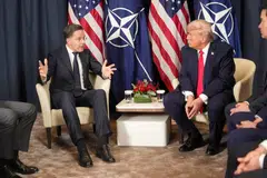 (From left) Nato Secretary-General Mark Rutte speaks during a meeting with President Donald Trump on the sidelines of the World Economic Forum in Davos, Switzerland, Jan 21, 2026. 