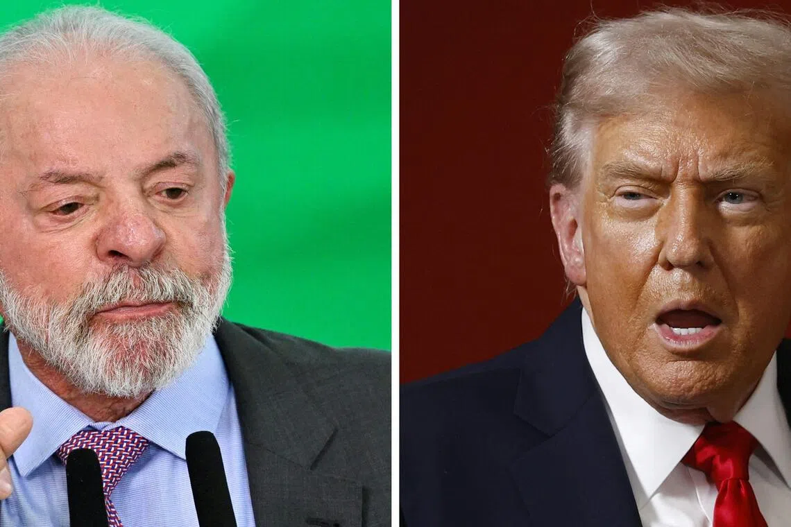 US President Donald Trump (right) on Nov 20 announced that "certain agricultural imports from Brazil should no longer be subject to the additional (40% surcharge)", handing Brazilian President Luiz Inacio Lula da Silva a win.