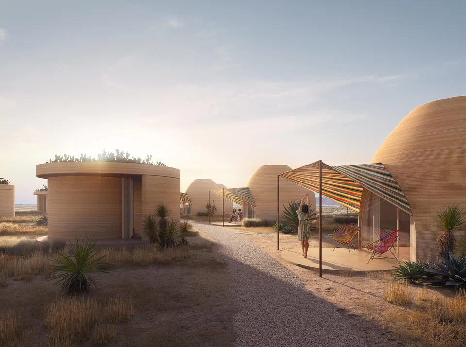 El Cosmico is building 43 new hotel units and 18 residential homes over 16 hectares – all with a 3D printer. 