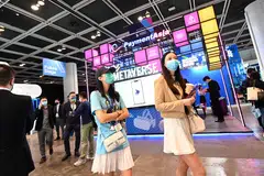 A metaverse stand in Fintech Week 2022 in Hong Kong. Developing metaverse and web3 projects in mainland China is difficult, with the government taking a tough stance on cryptocurrency.