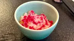 Rojak ice kacang coloured with beetroot.