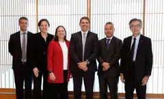 From left: Patrick Suckling, managing director, head of Asia and EMEA at Pollination; Zoe Whitton, managing director, head of strategy and impact, at Pollination; Megan Flynn, managing director, head of advisory at Pollination; Martijn Wilder, founder and CEO of Pollination; Shinichi Tsunoda, operating officer and general manager of sustainable business promotion department at Mizuho; Yasuhiko Ushikubo, chief sustainability officer at Mizuho. 