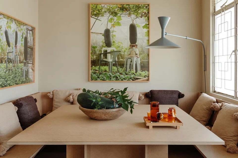 Private meeting rooms feature photos of oversized winter melons.