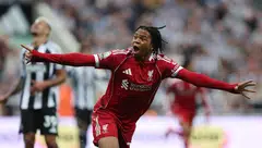 Liverpool teenager Rio Ngumoha celebrating after scoring the winning goal in his team's victory over Newcastle in the EPL on Aug 25.